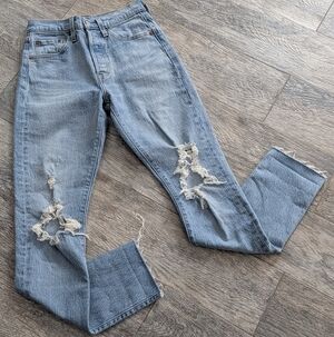 Levi's 501s Women's Skinny Distressed Light Blue Jeans Vintage Size 24 raw hem
